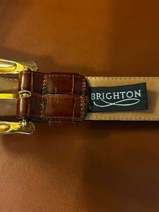 BRIGHTON Y2K Museum Collection Belt Brown Croc Embossed Leather Gold Buckle